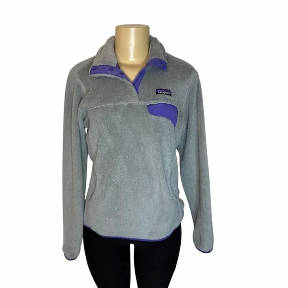 Patagonia Retool Snap T Fleece Pullover Gray and Purple small women’s LIKE NEW - Picture 2 of 7